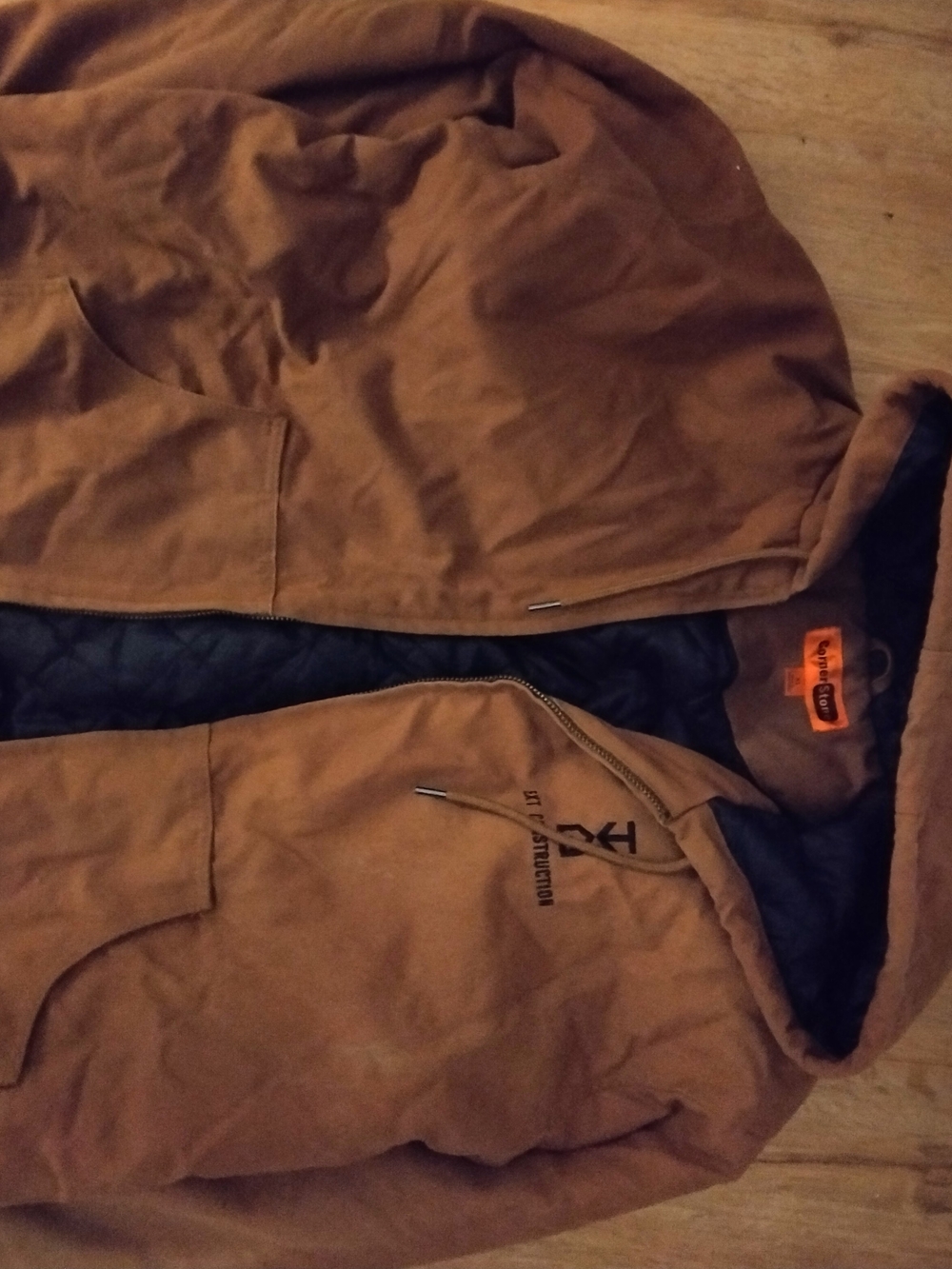 Caterpillar Brown Hooded Puffer Jacket with Black Quilted Lining
